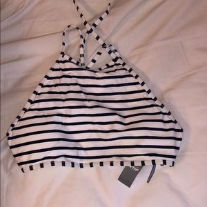 Navy blue and white stripped bikini top